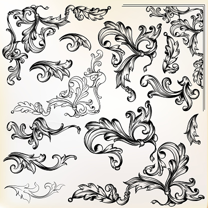 Calligraphic vector vintage design elements and swirls