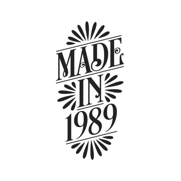 ilustraciones, imágenes clip art, dibujos animados e iconos de stock de letras de caligrafía 1989 cumpleaños, hecho en 1989 - 1980 1989