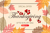 Calligraphy of Thanksgiving Day Sale banner. Seasonal lettering, vector illustration