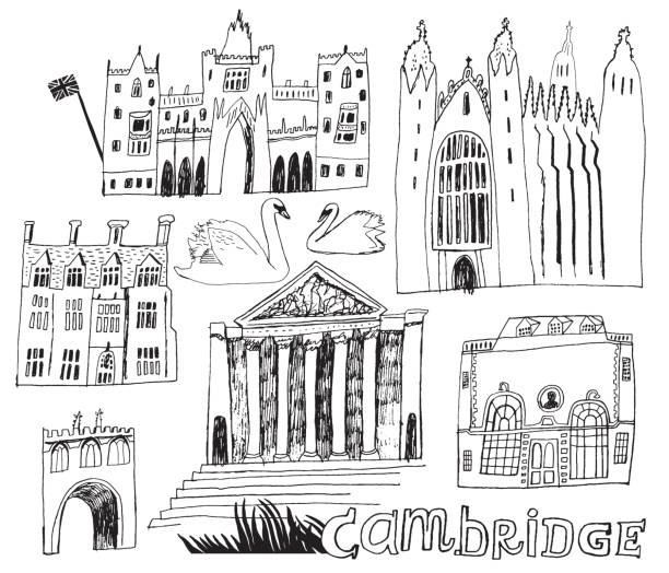 ilustrações de stock, clip art, desenhos animados e ícones de cambridge england set of buildings - chalana