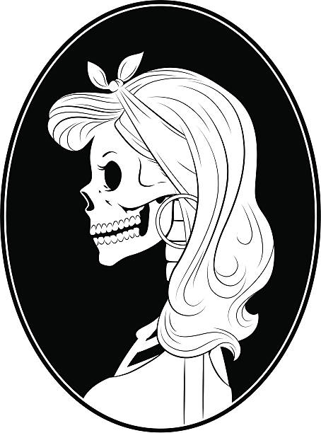 cameo sweet heart skeleton vector, black and white illustration clipped into cameo cameo brooch stock illustrations