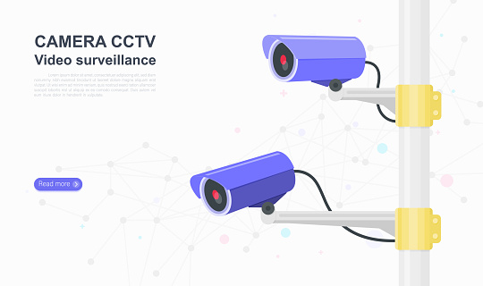 Camera cctv. video surveillance. landing page graphic design website template. Vector illustration