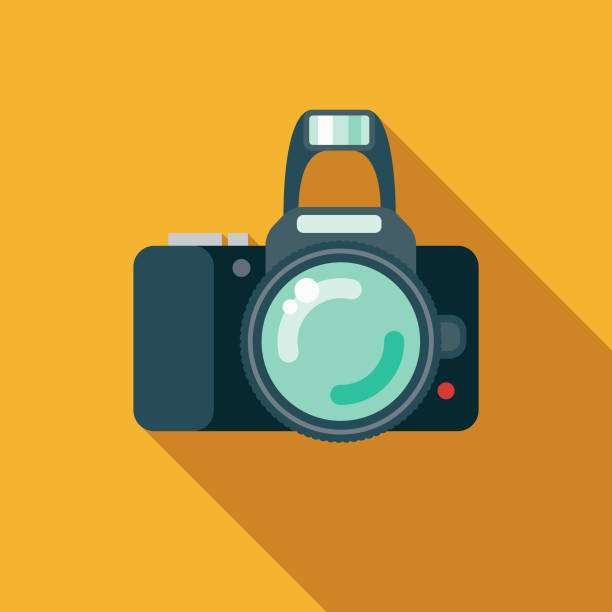 Camera Flat Design Appliance Icon A flat design styled icon with a long side shadow. Color swatches are global so it’s easy to edit and change the colors. dslr camera stock illustrations