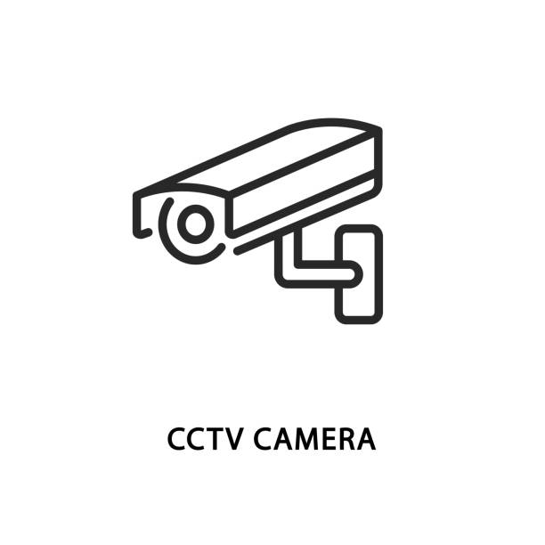stockillustraties, clipart, cartoons en iconen met cctv camera flat line icoon. vectorillustratievideobesturingselement. - street motion blur