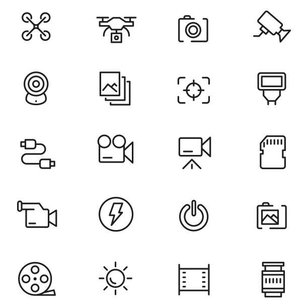Camera icon set Camera icon set , vector illustration drone symbols stock illustrations