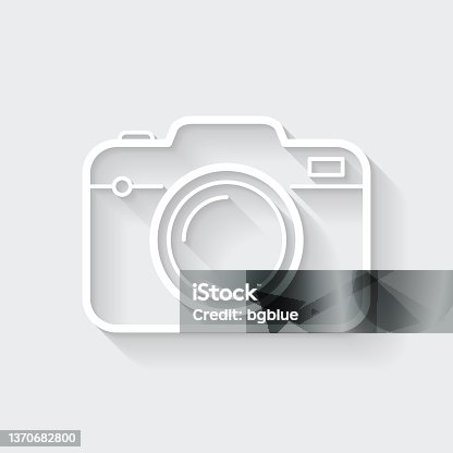 istock Camera. Icon with long shadow on blank background - Flat Design 1370682800