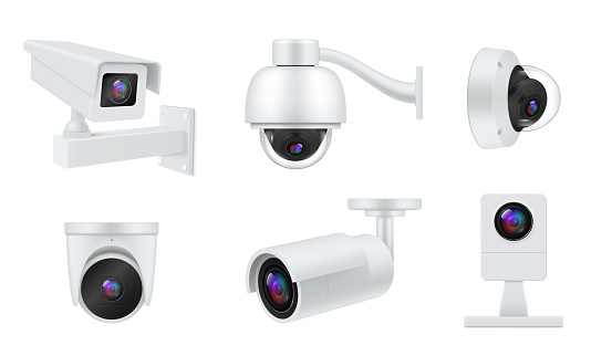 CCTV camera set realistic vector illustration video surveillance security equipment for control