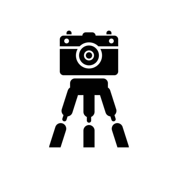 Camera tripod icon, black vector Camera tripod icon - Well organized and editable Vector design using in commercial purposes, print media, web or any type of design projects. movie camera illustrations stock illustrations
