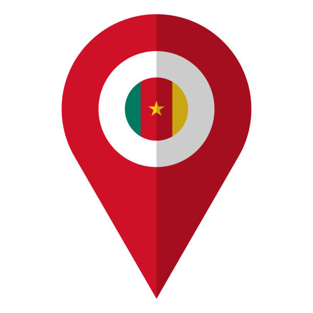 illustrazioni stock, clip art, cartoni animati e icone di tendenza di vettore pin di navigazione bandiera camerun - camerun