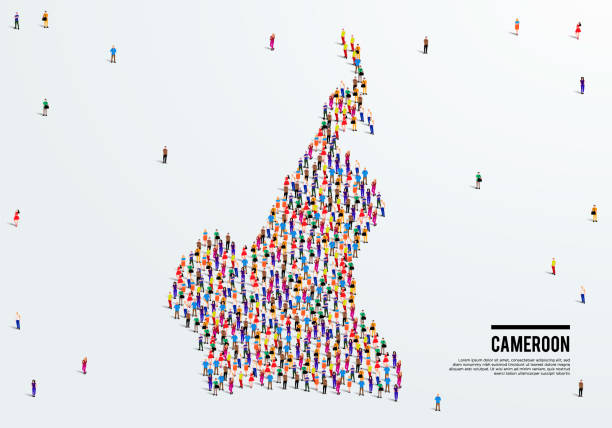 illustrazioni stock, clip art, cartoni animati e icone di tendenza di mappa del camerun. un grande gruppo di persone si forma per creare una forma della mappa del camerun. illustrazione vettoriale. - camerun