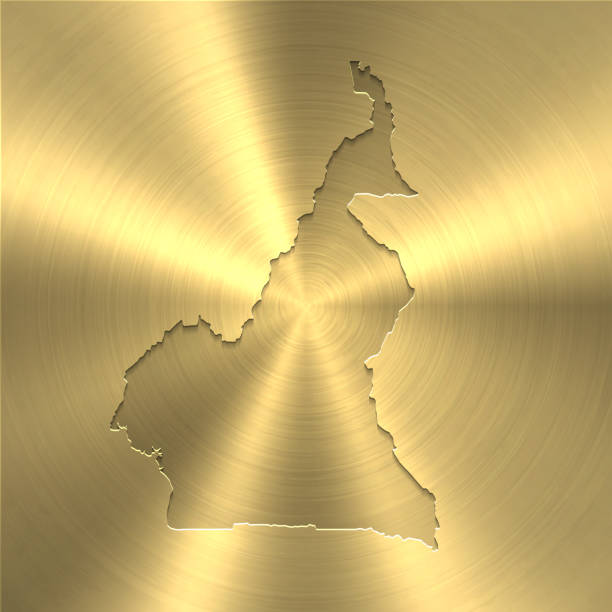 карта камеруна на золотом фоне - круговая щеткой металлическая текстура - cameroon stock illustrations