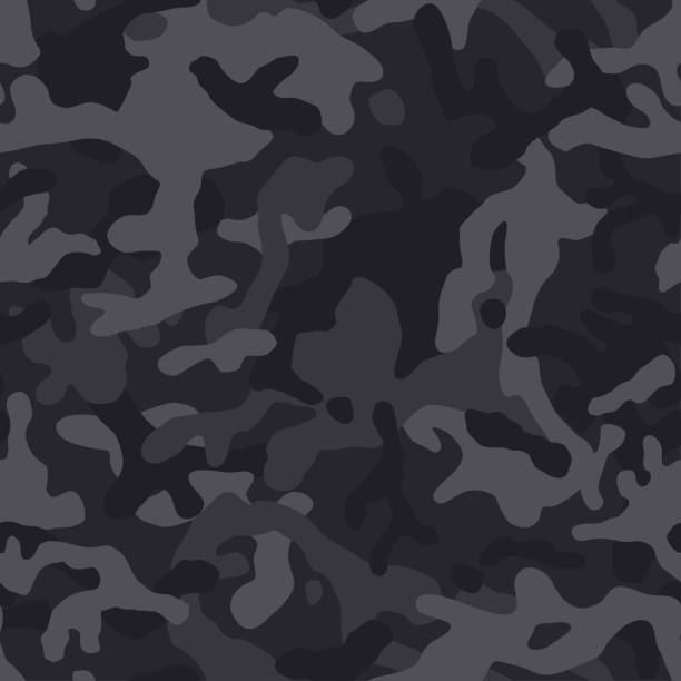 stockillustraties, clipart, cartoons en iconen met camouflage patroon achtergrond naadloze vector illustratie. klassieke kledingstijl maskeren camo herhalen afdrukken. grijs zwart-wit. - camouflage