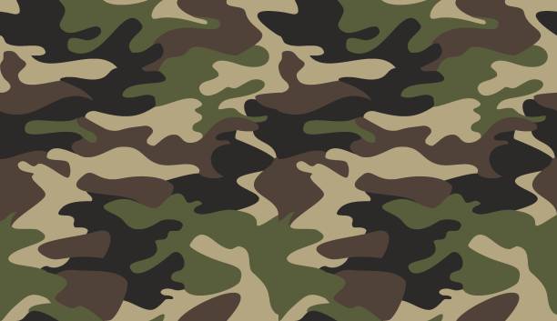 Camouflage pattern background vector. Classic clothing style masking camo repeat print. Virtual background for online conferences, online transmissions. Green brown black olive colors forest texture Camouflage pattern background vector. Classic clothing style masking camo repeat print. Virtual background for online conferences, online transmissions. Green brown black olive colors forest texture army stock illustrations