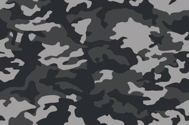 Camouflage pattern. Dark black seamless texture. Vector camo print background. Abstract military style backdrop Camouflage pattern background. Classic clothing style masking camo repeat print. Black grey white colors winter ice texture. Vector military designs stock illustrations
