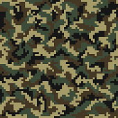 Camouflage pattern. Digital camouflage seamless pattern. Pixel camo in wooden style. Vector
