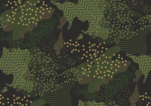 Camouflage seamless pattern. Camouflage seamless pattern in a shades of green, golden, brown, black colors. military patterns stock illustrations