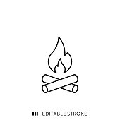 istock Camp Fire Line Icon with Editable Stroke and Pixel Perfect. 1214684091