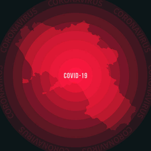 illustrazioni stock, clip art, cartoni animati e icone di tendenza di mappa campana con diffusione covid-19. focolaio di coronavirus - napoli