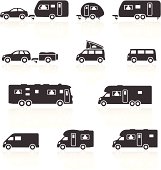 Camper, Caravan, RV & Motorhome Icons. Layered & grouped for ease of use. Download includes EPS 8, EPS 10 and high resolution JPEG & PNG files.