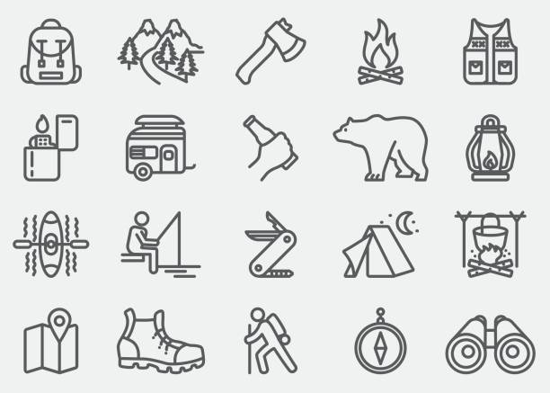 Camping Adventure Line Icons Camping Adventure Line Icons adventure symbols stock illustrations