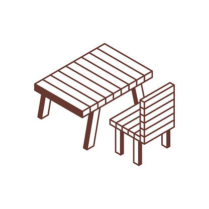 Camping And Picnic Table Isometric Icon Stock Illustration