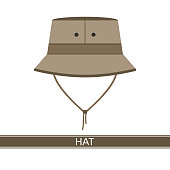 Vector illustration of camping safari hat isolated on white background. Explorer travelers hat for hunting, hiking, tourism in flat style