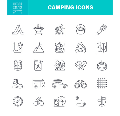 Camping Icons Editable Stroke