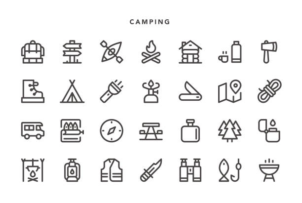Camping Icons Camping Icons - Vector EPS 10 File, Pixel Perfect 28 Icons. cigarette lighter stock illustrations