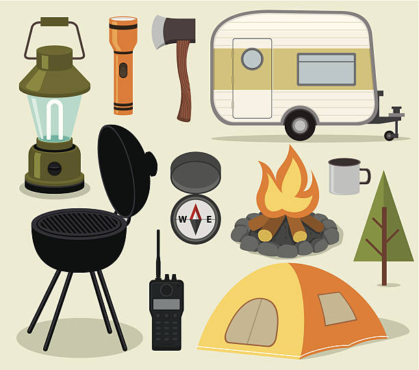 stockillustraties, clipart, cartoons en iconen met camping icons - caravan