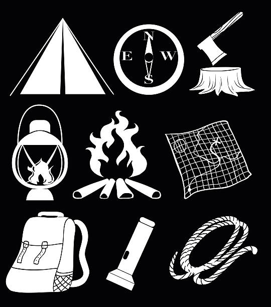 Illustration of the camping materials on a black background