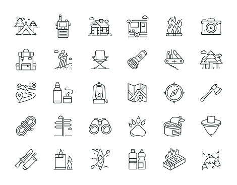 Camping Thin Line Series Icon Set