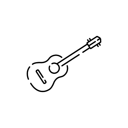 Camping, travel and picnic icon. Vector outdoor season theme in autumn or spring. Guitar and music.