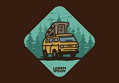 Camping van in the jungle illustration design