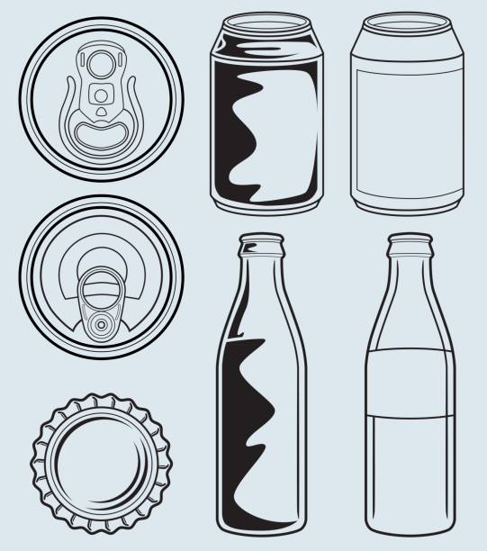 ilustrações de stock, clip art, desenhos animados e ícones de can and glass bottle containers - empty beer bottle