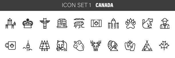 얇은 선 스타일의 캐나다 아이콘. 아이콘 집합입니다. 벡터 일러스트레이션 - rangers stock illustrations