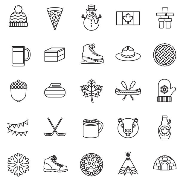Canada Thin Line Icon Set A set of 25 thin line icons in a contemporary style. The vector EPS file is built in the CMYK color space for optimal printing. canadian culture illustrations stock illustrations