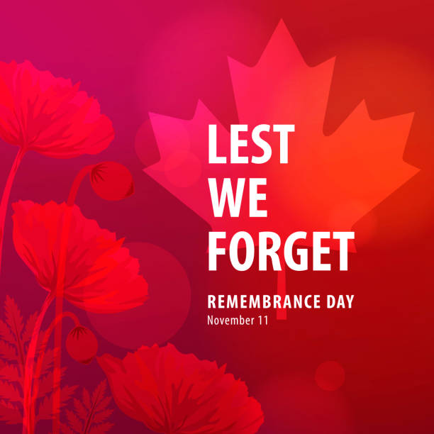 Canadian Remembrance Day Ceremonies The ceremony of Remembrance Day that honors all military heroes who died in the First World War for the Commonwealth member states, red poppy blooming is a symbol of remembrance and hope for peaceful world canadian culture illustrations stock illustrations