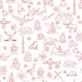 Canadian Themed Doodle Icons Seamless Pattern