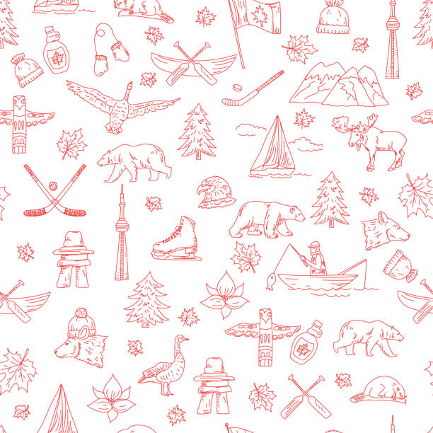 Canadian Themed Doodle Icons Canadian Themed Doodle Icons Seamless Pattern canada illustrations stock illustrations