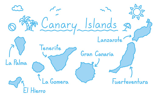 Kanarieöarna Karta Hand Ritning Doodle Disposition Blå Isolerade