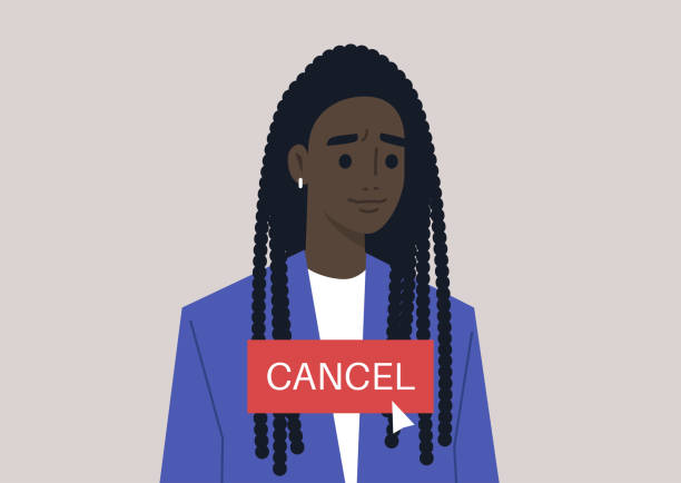 stockillustraties, clipart, cartoons en iconen met annuleer cultuurconcept, een jong vrouwelijk zwart karakter dat door online gebruikers wordt geannuleerd - cancelcultuur