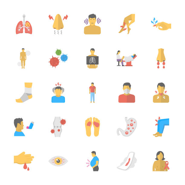 Cancer Disease Flat Vector Icons Here is a set of medical flat vector icons. The elements of this pack demonstrate diseases, sickness, cancer causes and cancer treatment. The icons in this pack are creatively designed to accommodate medical related symbols. diabetic foot stock illustrations