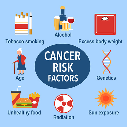 Cancer risk factors infographic in flat design vector illustration.