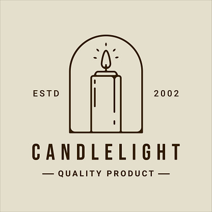 candle logo line art vector simple minimalist illustration template with badge icon graphic design
