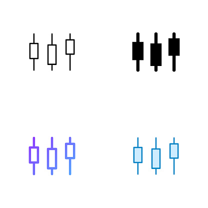 Candlestick Chart Icon Design in Four style with Editable Stroke. Line, Solid, Flat Line and Color Gradient Line. Suitable for Web Page, Mobile App, UI, UX and GUI design.
