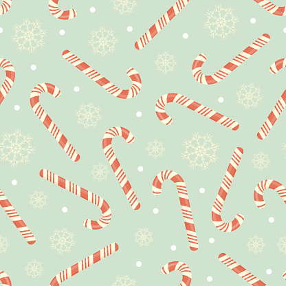 Candy cane and snowflakes vector seamless pattern
