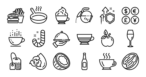 Candy, Frying pan and Beer line icons set. Vector