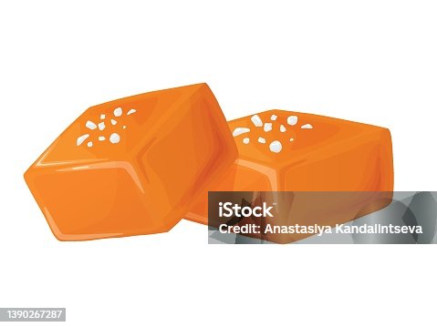 istock Candy salted caramel. Melted appetizing caramel cubes. 1390267287