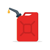 Red jerry can isolated on white background. Gasoline canister with a drop fuel. Vector Illustration