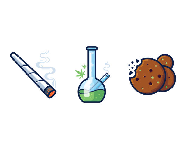 Cannabis filled outline vector icon set Cannabis joint, bong and cookies filled outline vector icon set marijuana joint stock illustrations